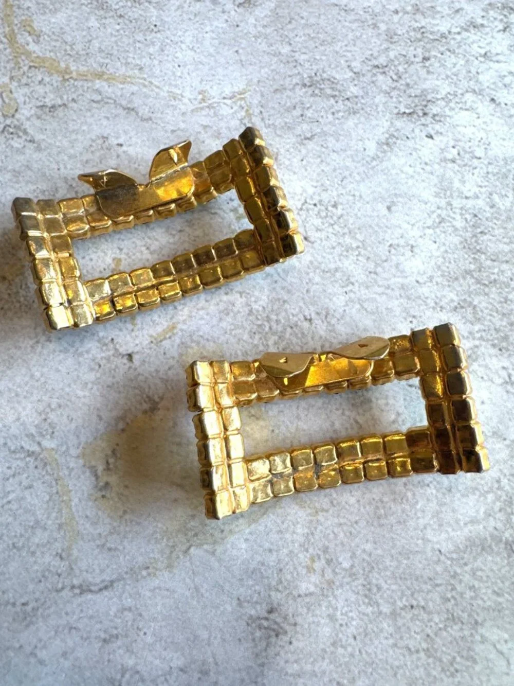 Vintage Rhinestone Gold Rectangular Shoe Clips 2-Inch - Picture 6 of 7
